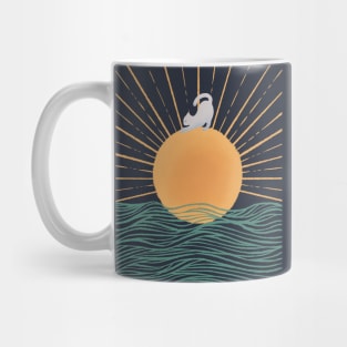 Yoga Cat on Sunrise ocean wave II Mug